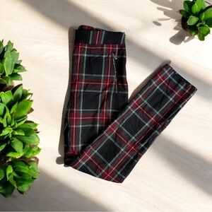 Zara Basic Red Tartan Plaid High Rise Trouser Skinny Pants